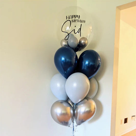 Personalised Balloon Bouquet- Denim Blue and Silver